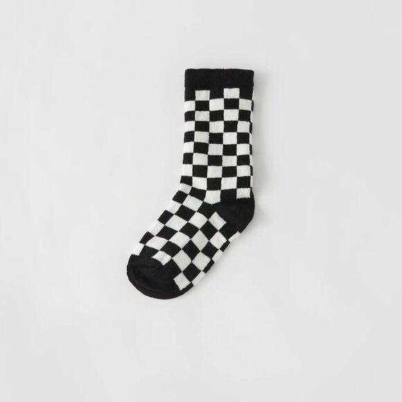 Zara CHECKERED SOCKS Black and White - Picture 1 of 5